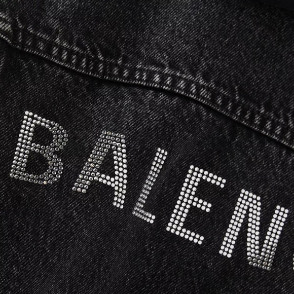Balenciaga Back Rhinestone Denim Oversized Unisex Fit Jacket - Picture 12 of 13